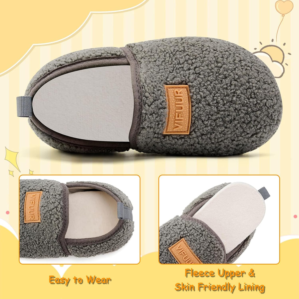 VIFUUR Kids Boys Girls House Slippers Babys Slip on Barefoot Socks Tollder