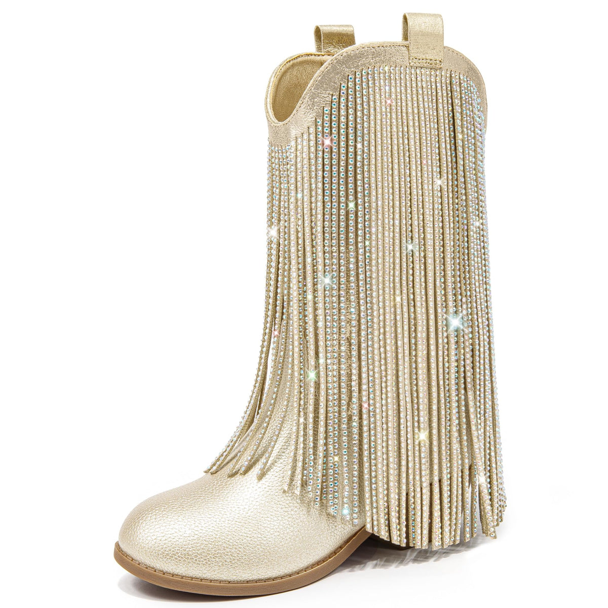 LAURMOSA Rhinestone Fringe Cowgirl Boots for Girls Cowboy Boots for Kids