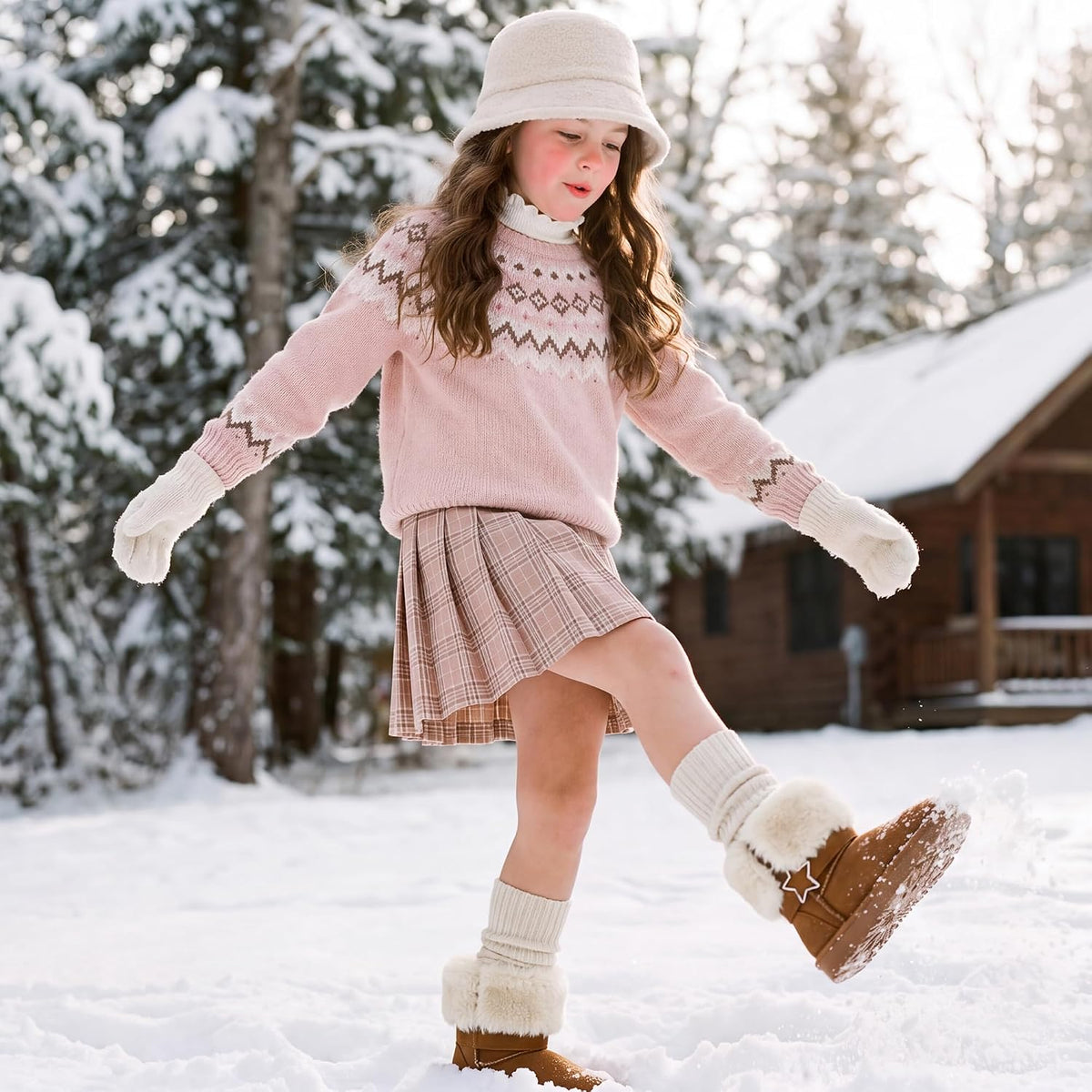 Stelle Girls Winter Boots Faux Fur Lined Fold-Down Collar