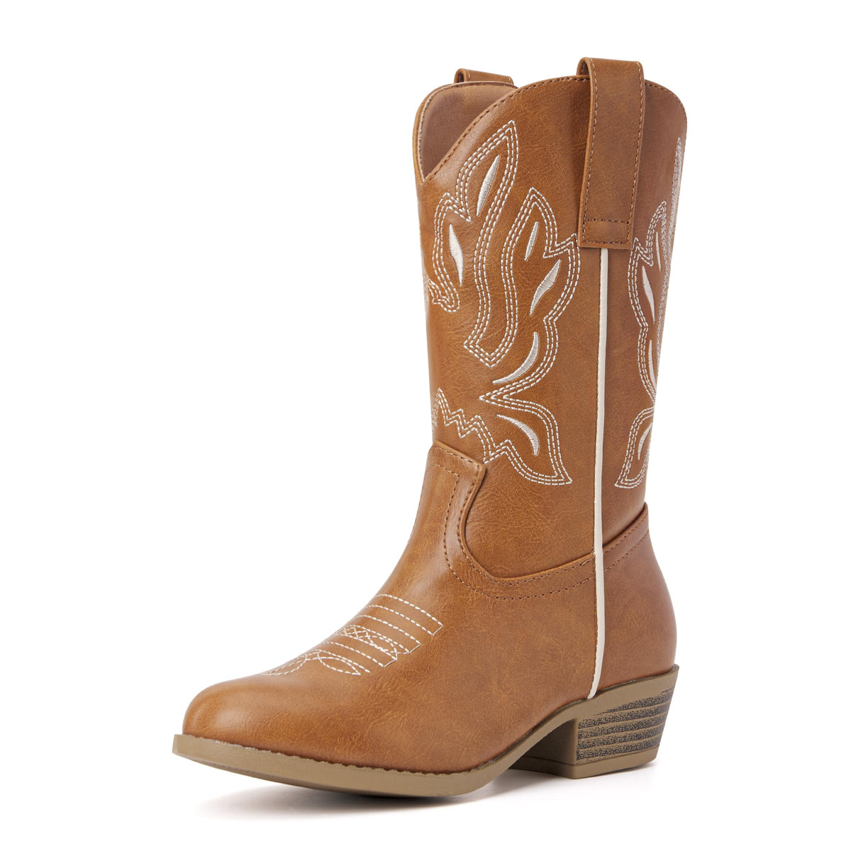 vodvob Girls Kids Western Boots Round Toe Embroidered Cowgirl Cowboy Boots
