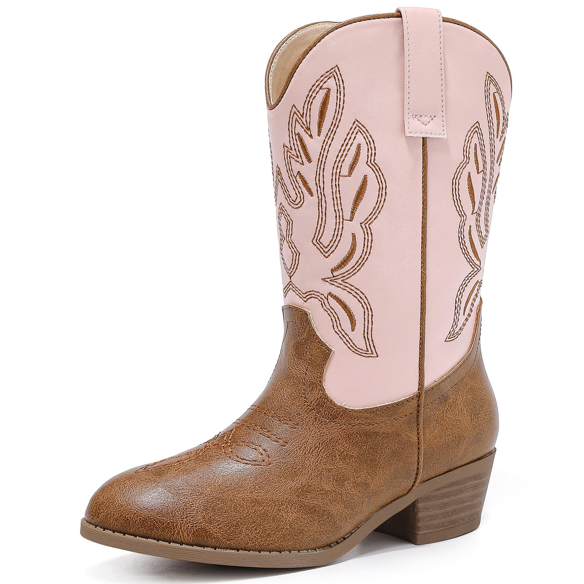 LAURMOSA Cowgirl Boots for Little Girls Mid Calf Pointed Toe Kid Cowboy Boots Side Zipper Classic Embroidered Western Boots Horse Riding Shoes Party for Toddler Little Big Kids