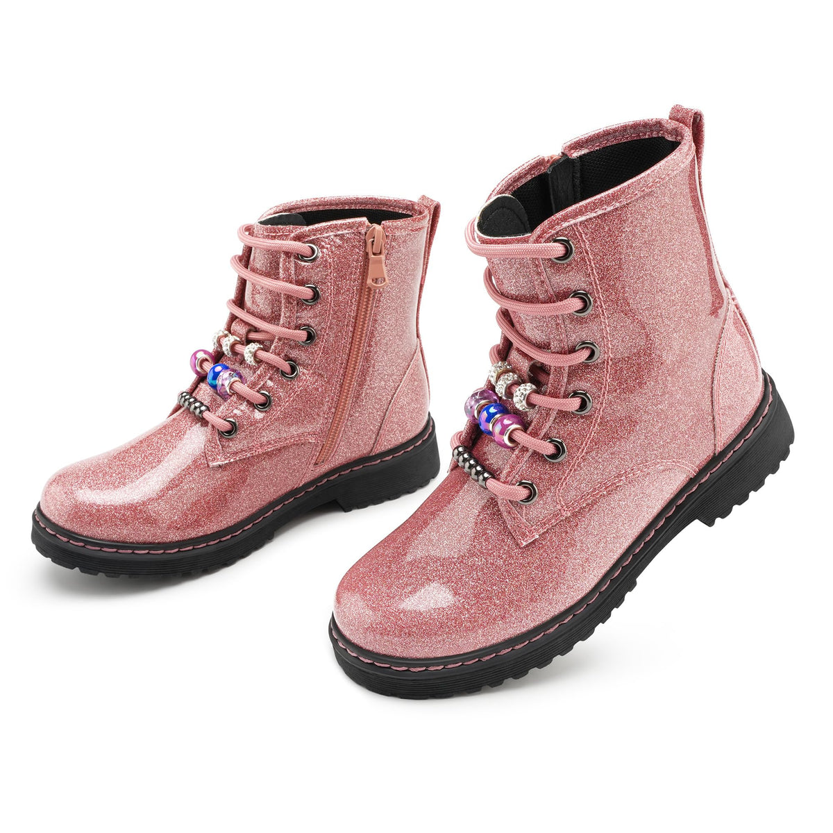 Stelle Girls Combat Boots with DIY Lace Up Zipper Ankle Boots