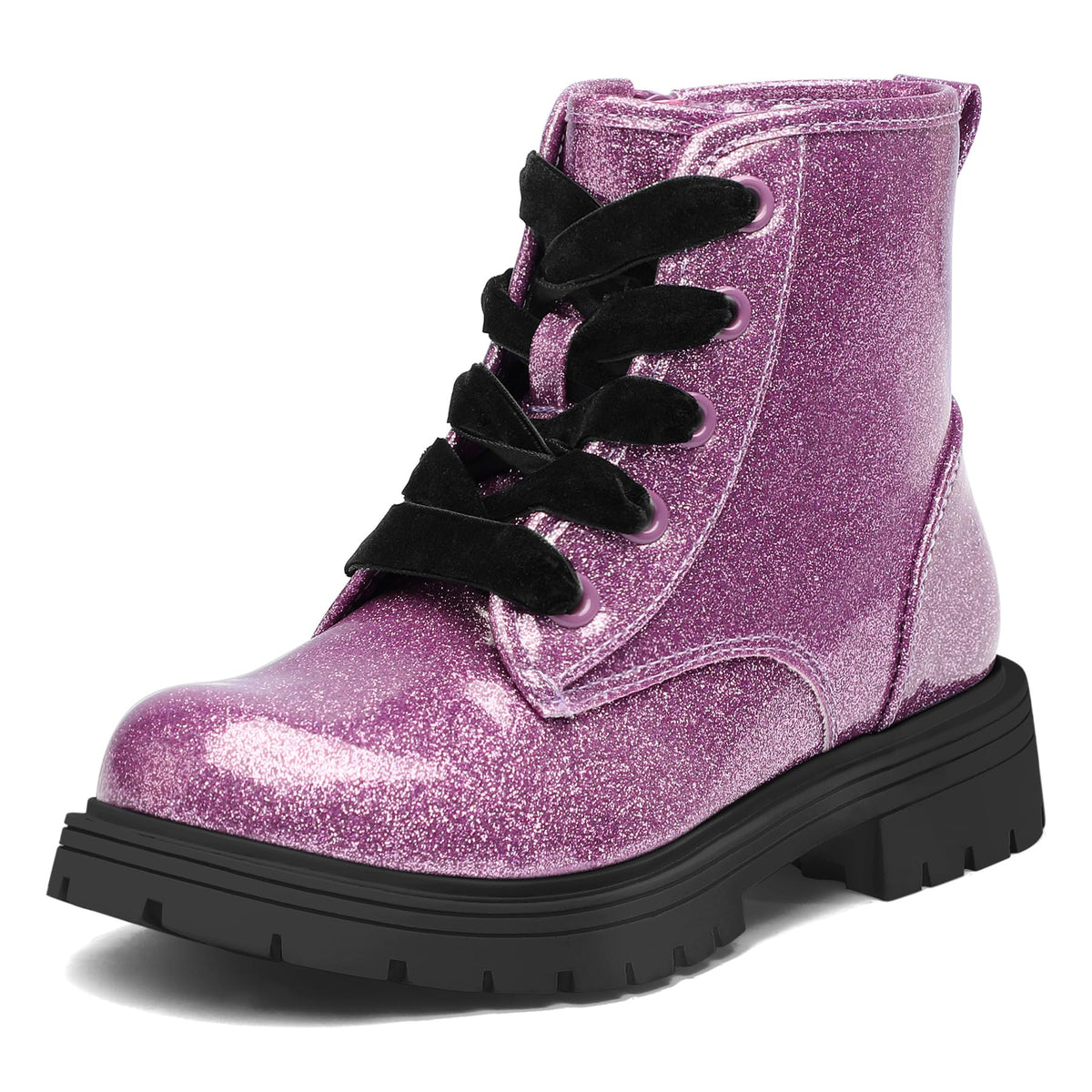 K KomForme Girls Glitter Ankle Boots Kid Combat Shoes With Side Zipper