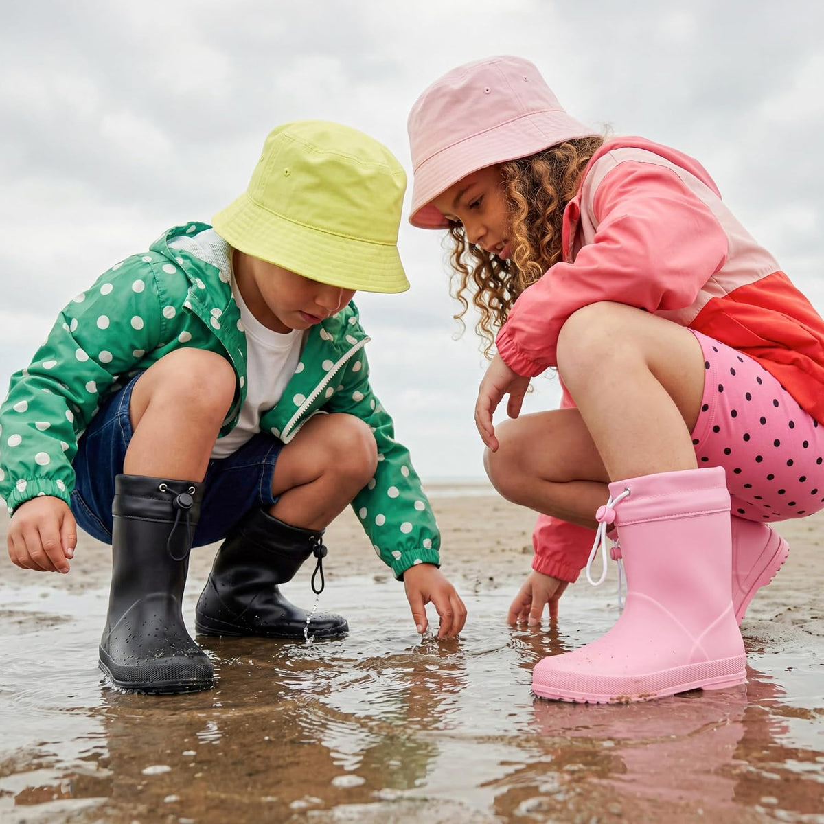 DREAM PAIRS Kids Waterproof Drawstring Rain Boots