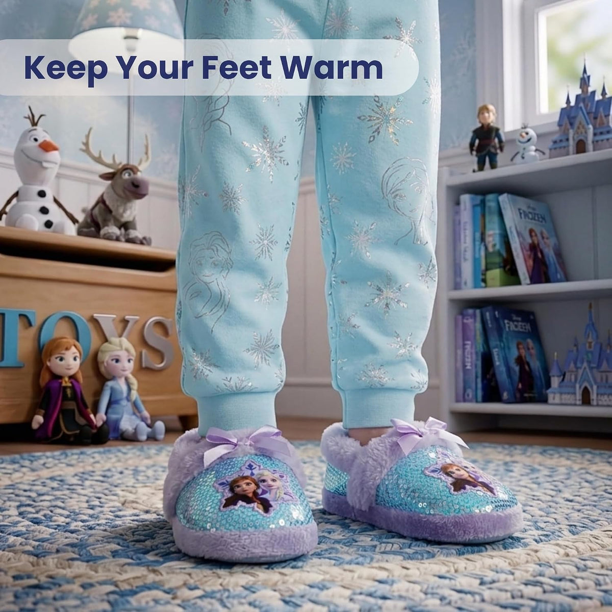 Disney Frozen Elsa Anna Girls Slippers Fluffy Warm Indoor House Slipper