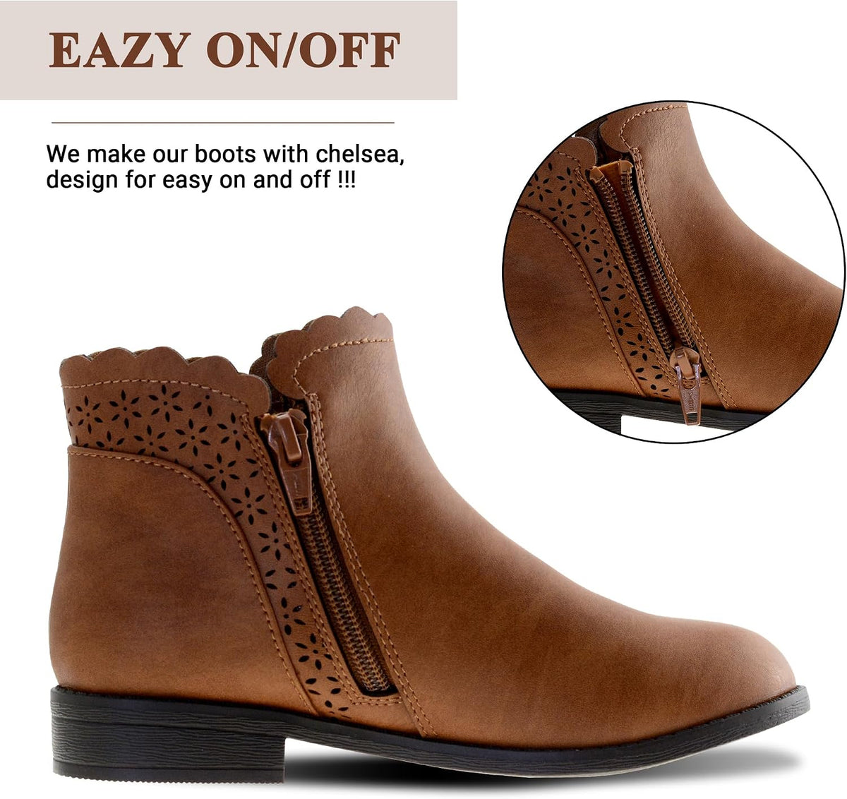 LseLom Girls Ankle Boots Kids Ankle Booties Bow Side Zipper Low Heel Outdoor Warm Shoes for Little Kids/Big Kids