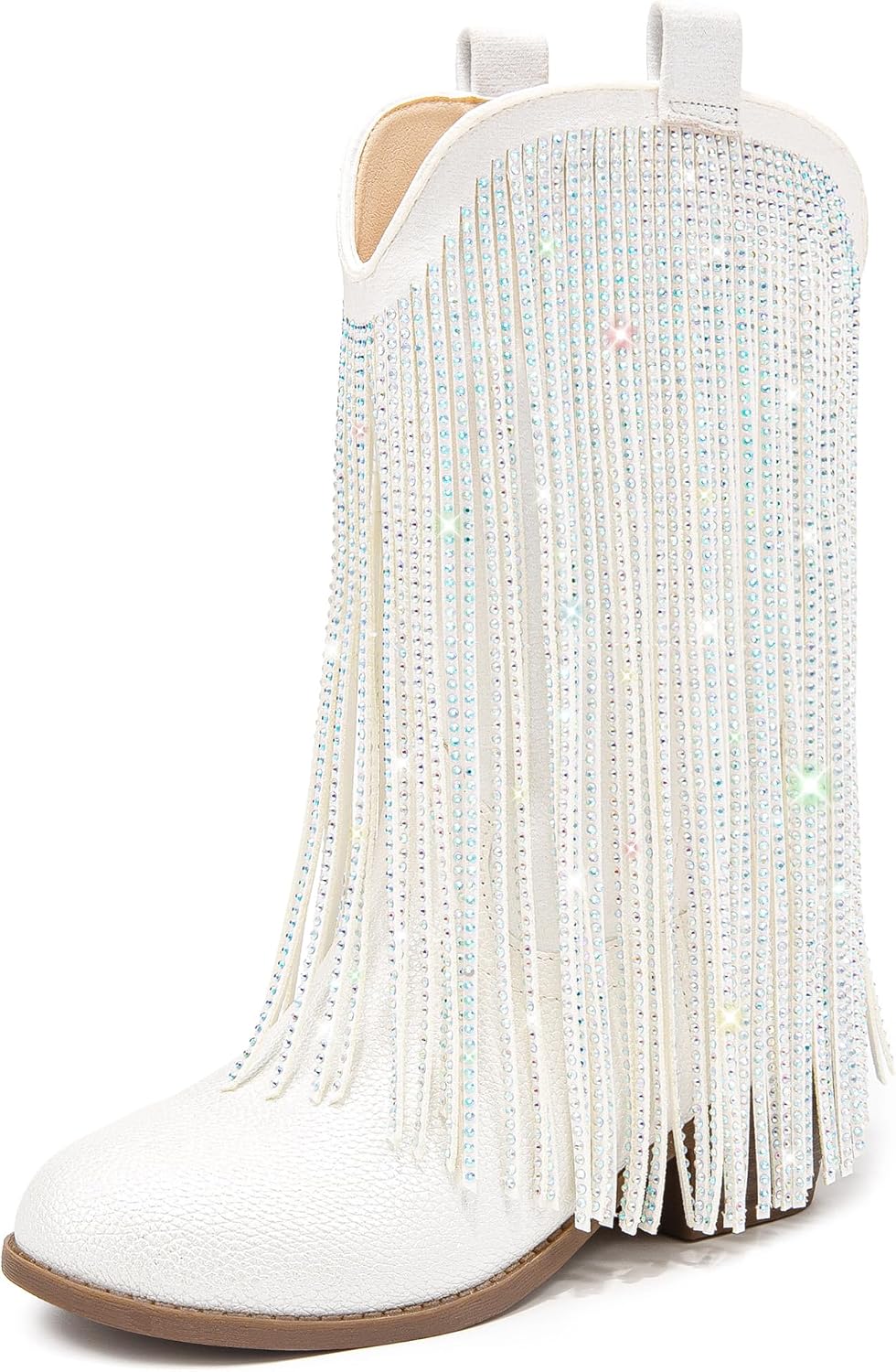 LAURMOSA Rhinestone Fringe Cowgirl Boots for Girls Cowboy Boots for Kids