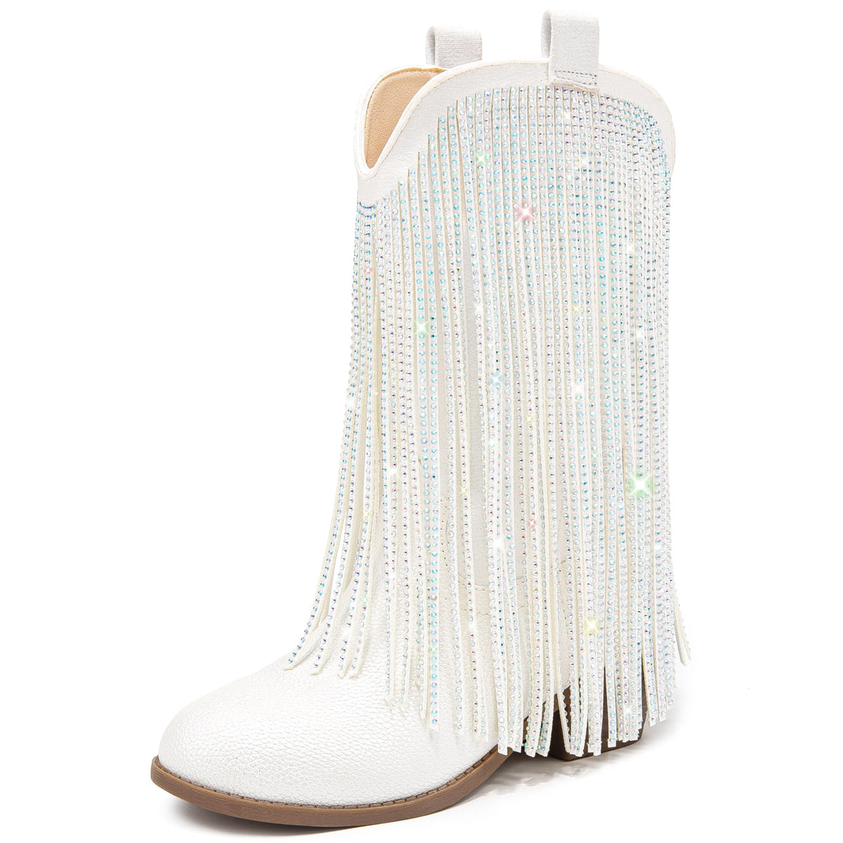 LAURMOSA Rhinestone Fringe Cowgirl Boots for Girls Cowboy Boots for Kids