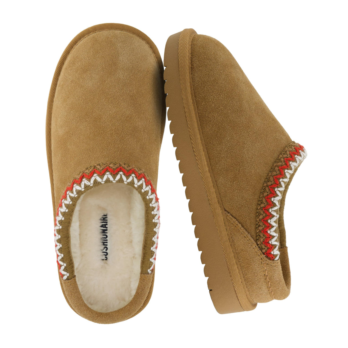 CUSHIONAIRE Keto Genuine Suede Leather Kids Slippers for Boys and Girls – Cozy Slip-On Mule House Shoes with Faux Fur Lining, Cushioned Memory Foam Comfort
