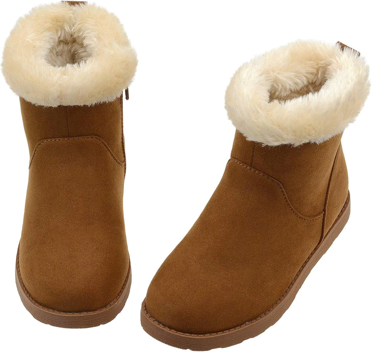 Vonair Girls Fuzzy Warm Winter Short Boots with Furry Faux Fur Lining Bootie Shoes for Toddler Little Big Kids Girls