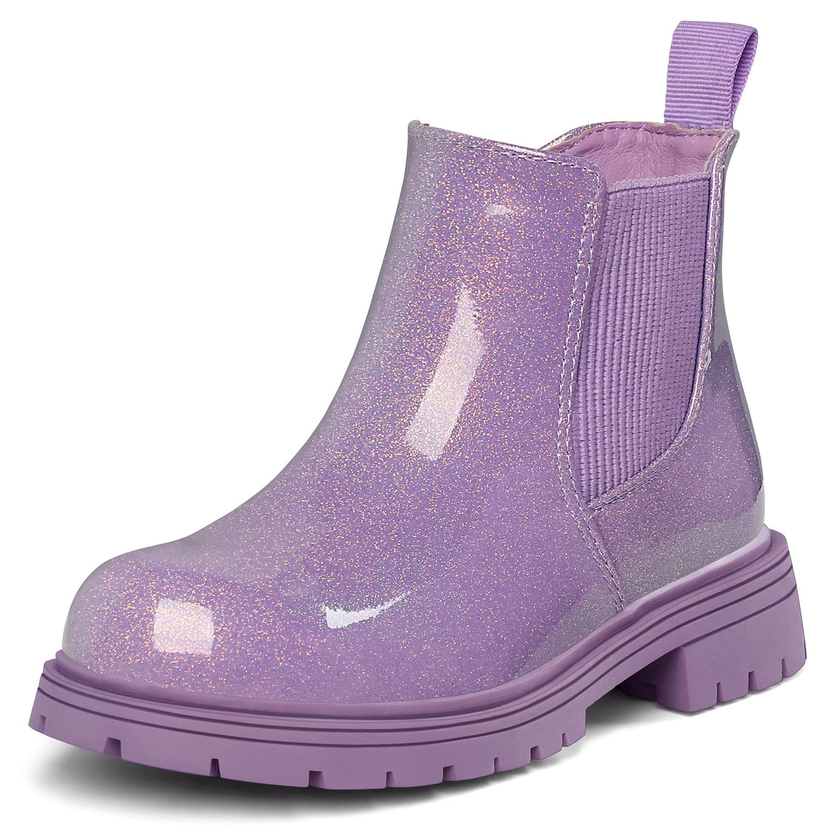 K KomForme Girl Glitter Ankle Boot Side Zipper Chelsea Booties Lug Sole