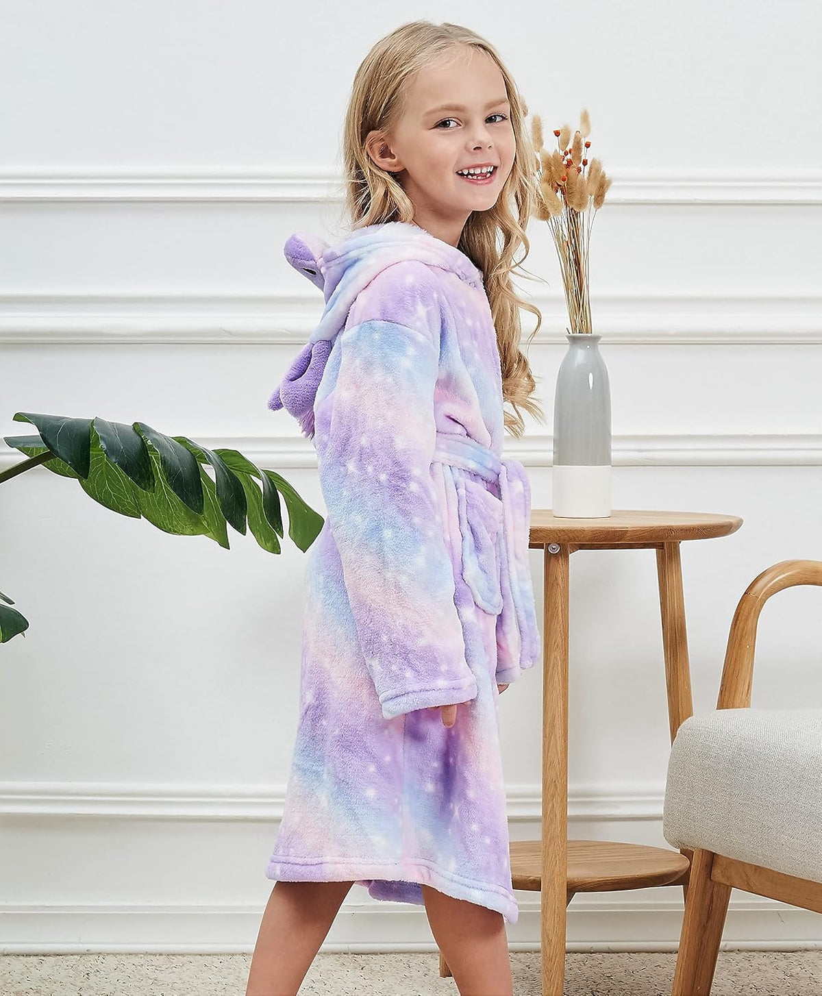 CHETOSHO Soft Unicorn Hooded Robe with Matching Slippers Headband and Blindfold for Girls