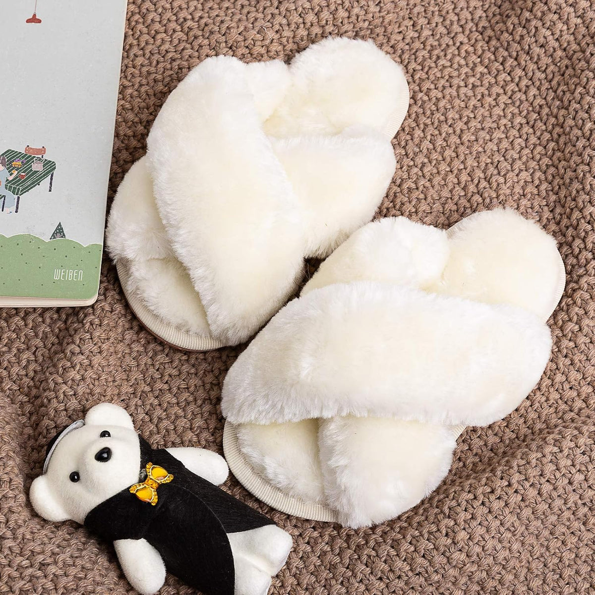 Girls Fluffy Slippers Kids Open Toe House Shoes Soft Plush Slides Sandals