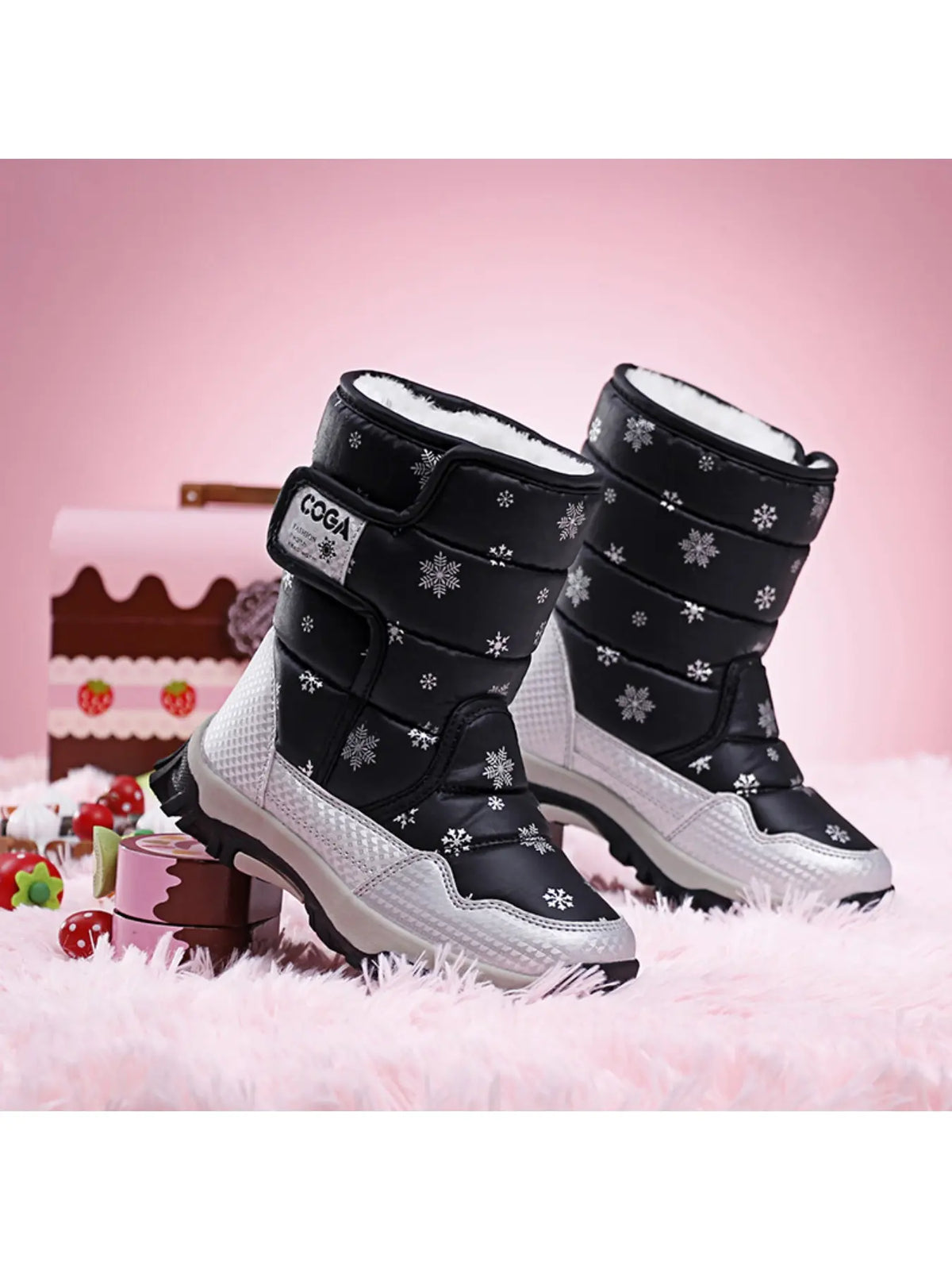 Winter Campus Children's Snow Boots for Girls - Thickened Fluffy Warm High-Waist Cotton Shoes for Outdoor Hiking and Trekking Boots Fuzzy Boots