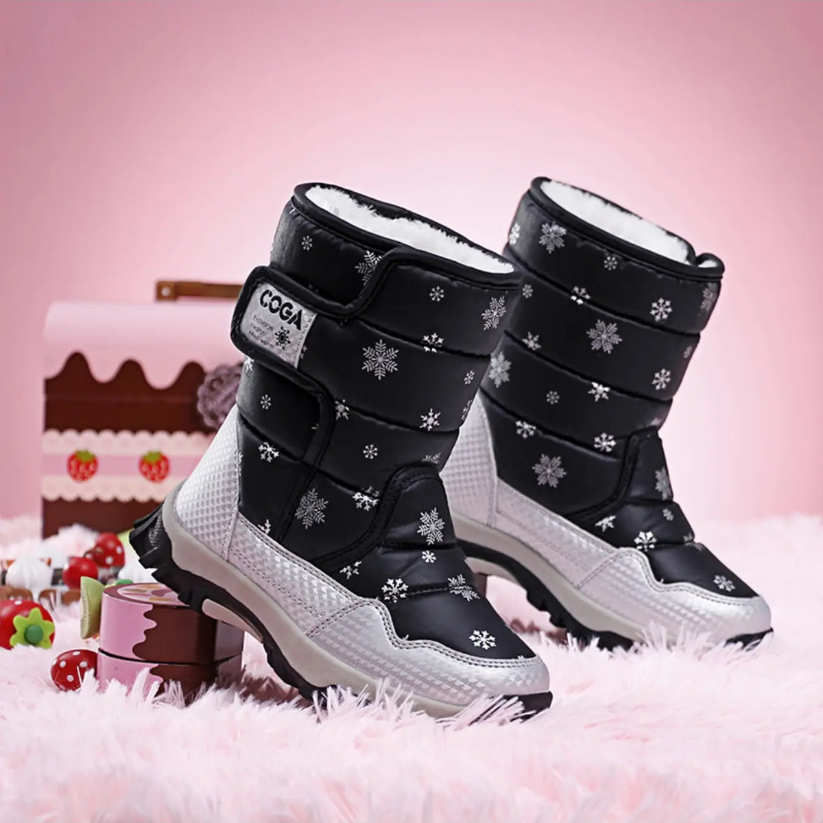Winter Campus Children's Snow Boots for Girls - Thickened Fluffy Warm High-Waist Cotton Shoes for Outdoor Hiking and Trekking Boots Fuzzy Boots