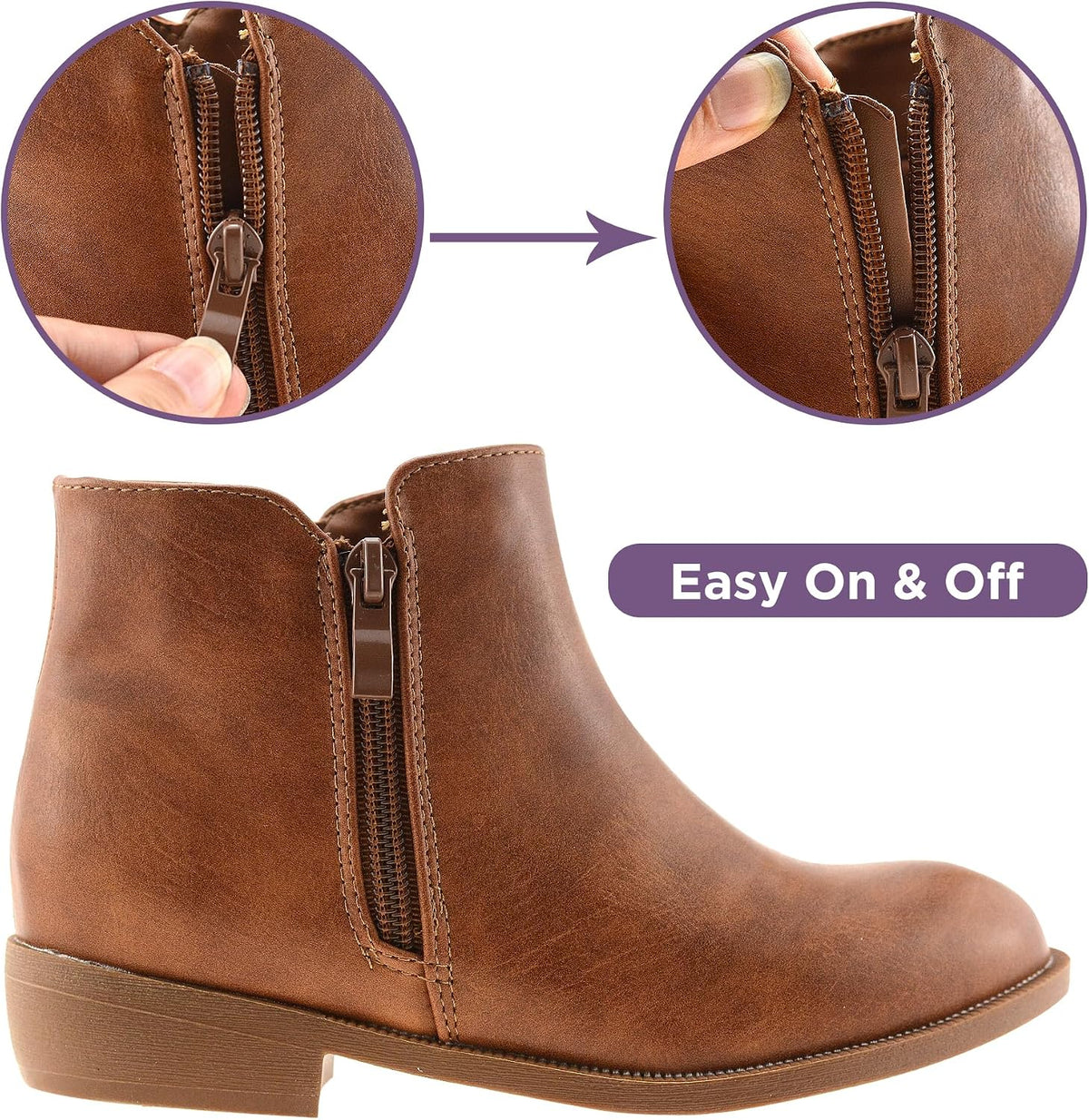 LseLom Girls Ankle Boots Low Heel Side Zipper Fall Winter Booties Outdoor Shoes for Little Kids/Big Kids