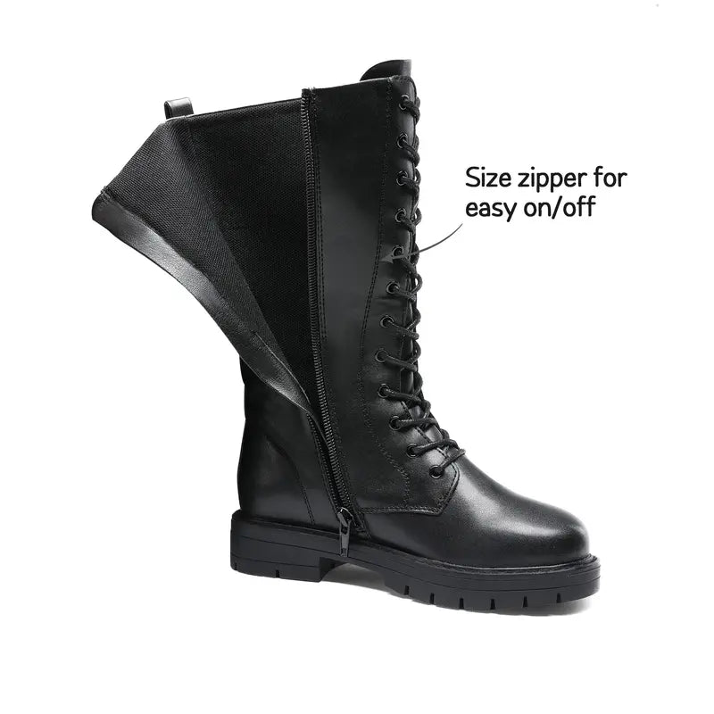 Dream Pairs Girls' PU Leather Synthetic High Back Knee-High Riding Boots - Side Zipper, Adjustable Laces, Swap Pearl or Smiley Interchangeable Charms, Round Toe, Charm Chain, Flexes for Walking, Easy to Clean, Size 7-8Y