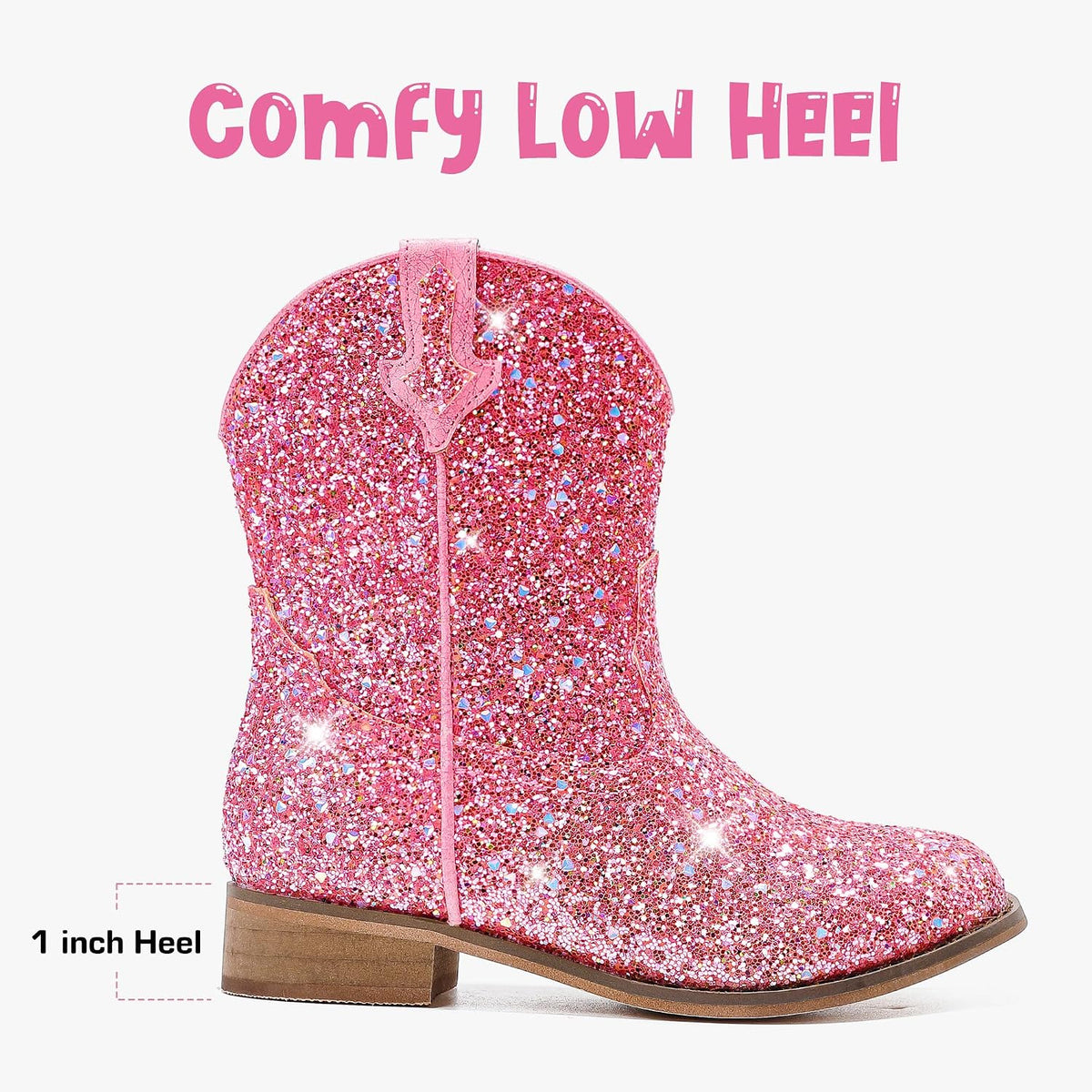 Motasha Toddler Girls Cowgirl Boots Glitter Toddler Cowboy Boot Ankle Girls Boots Little Kids Horse Riding Shoes Party Birthday