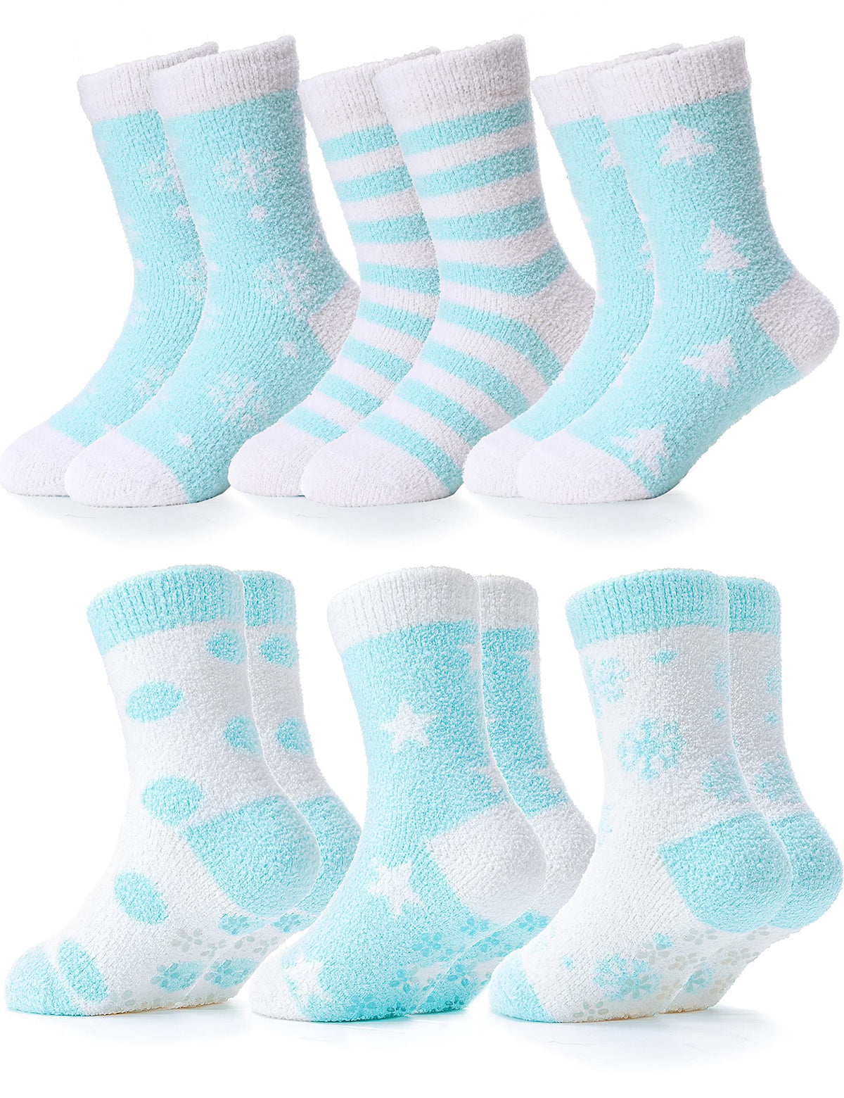 ANTSANG Kids Girls Toddlers Fuzzy Socks with Grips, Crew Socks 6 Pairs