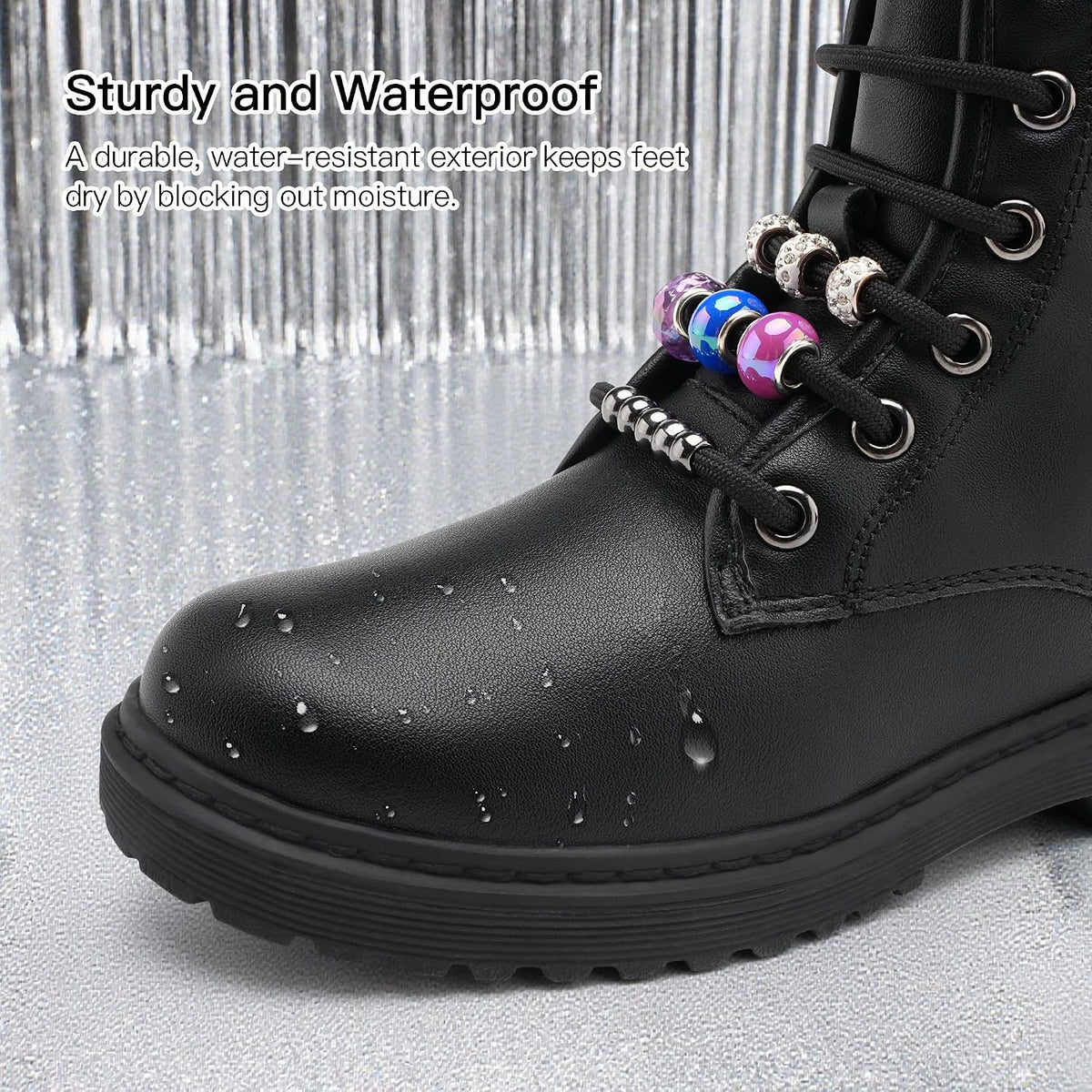 Stelle Girls Combat Boots with DIY Lace Up Zipper Ankle Boots