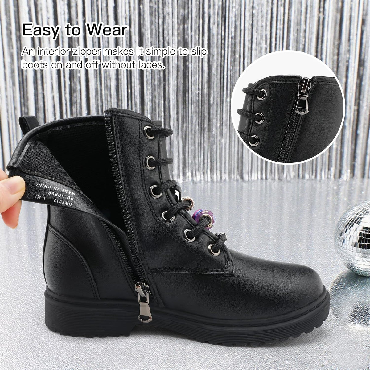 Stelle Girls Combat Boots with DIY Lace Up Zipper Ankle Boots