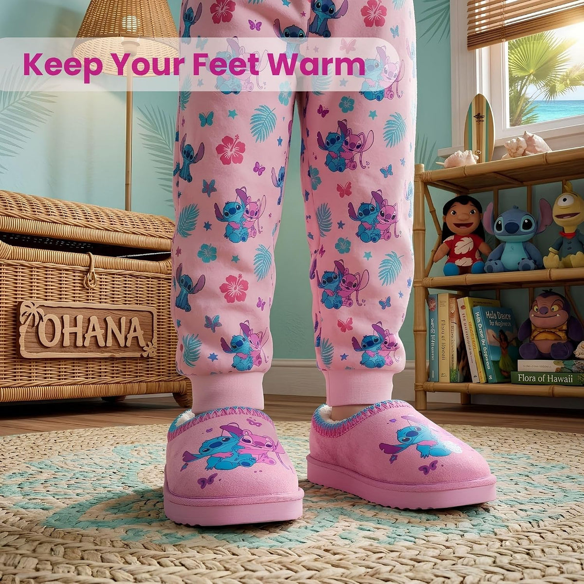 Josmo Cars Lightning Mcqueen Lilo Stitch Clog Slippers for Boy Girl Stitch and Angel Fur Lined Clogs Comfort Warm Soft Plush Lightweight House Shoes- Size 5-10 Toddler 11-13 Little Kid 1-5 Big kid