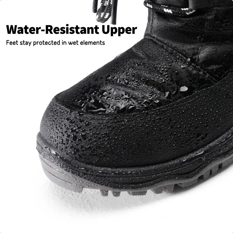 Dream Pairs Girls' Round Toe Mid-Calf Snow Boots - Water-Resistant Upper, Cozy Faux Fur Lining, Side Zipper, Laces, Warm, 9" Around, No Heel, High-Quality Fluff, for Outdoor Skiing, Making Snowmen, Size for 12-13 Years