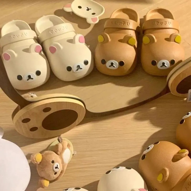 Cartoon Rilakkuma PVC Flat Sandals, Cute Bear Synthetic Non-Slip Anti-Odor Children's Summer Beach A-Shoes, Ideal Home Supplies Accent Gift