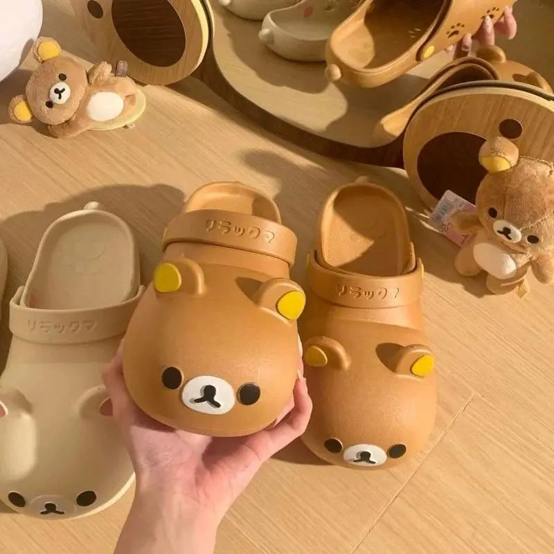 Cartoon Rilakkuma PVC Flat Sandals, Cute Bear Synthetic Non-Slip Anti-Odor Children's Summer Beach A-Shoes, Ideal Home Supplies Accent Gift