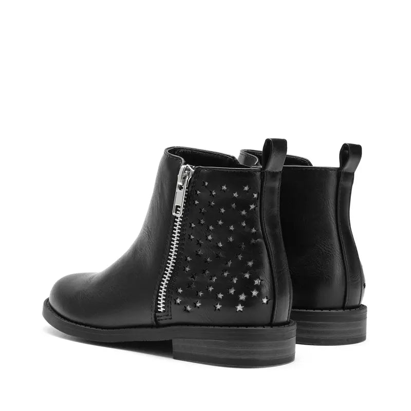Dream Pairs Girls' 10-11 Yrs Footwear Boot, Round Toe PU Leather Ankle Boot with Star Cutouts, Side Zipper for Quick On-Off, Padded Synthetic Design, Autumn Kids' Fashion, Fits Little Feet, Pairs with Jeans & Tees, Side Zipper, Quick On-Off