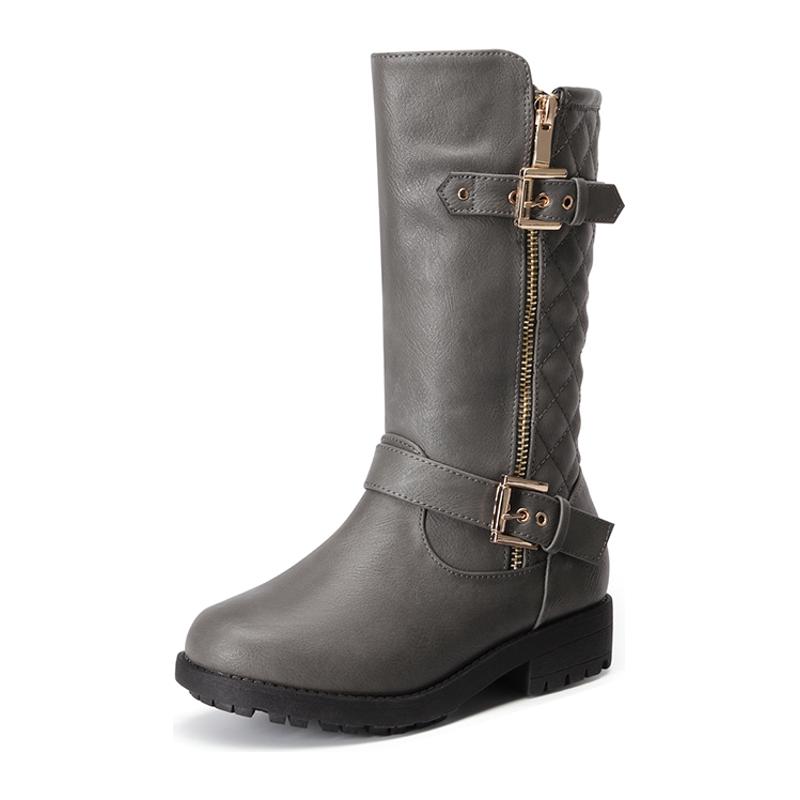 Dream Pairs Girls' Faux Fur Padded Low 0.25" Heel Riding Flatform Boots - Round Toe, 8-9 & 10-11 Years Kids' Footwear with Fitting Tips, Approx 7" Flat Heel Design