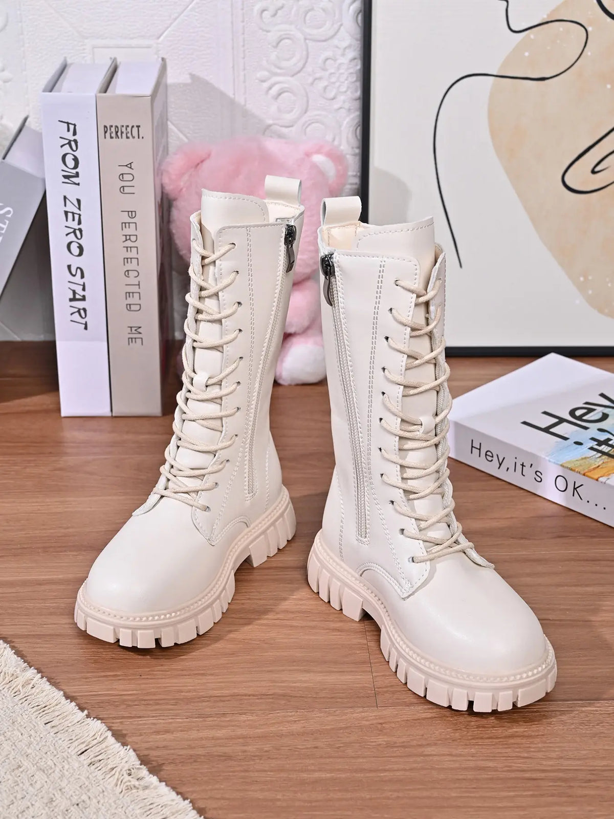Lace-Up High-Top Boots, Girl's Thick Sole Anti-Slip Knight Boots, Multi-Color All-Season Soft Bottom Princess Style, Non Slip Boots