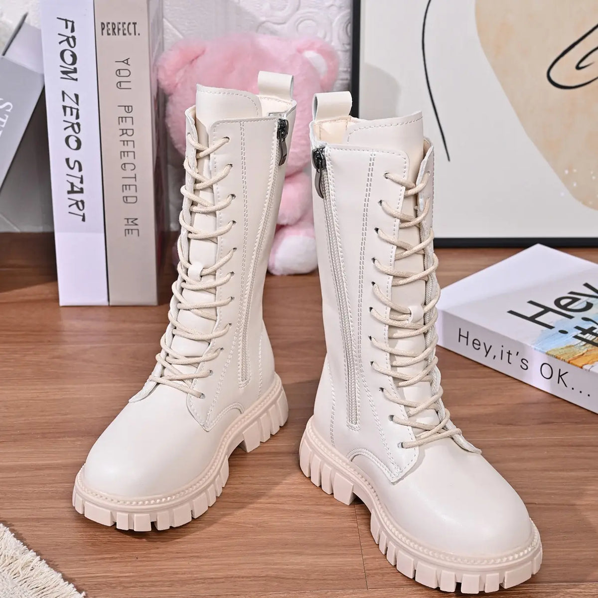 Lace-Up High-Top Boots, Girl's Thick Sole Anti-Slip Knight Boots, Multi-Color All-Season Soft Bottom Princess Style, Non Slip Boots