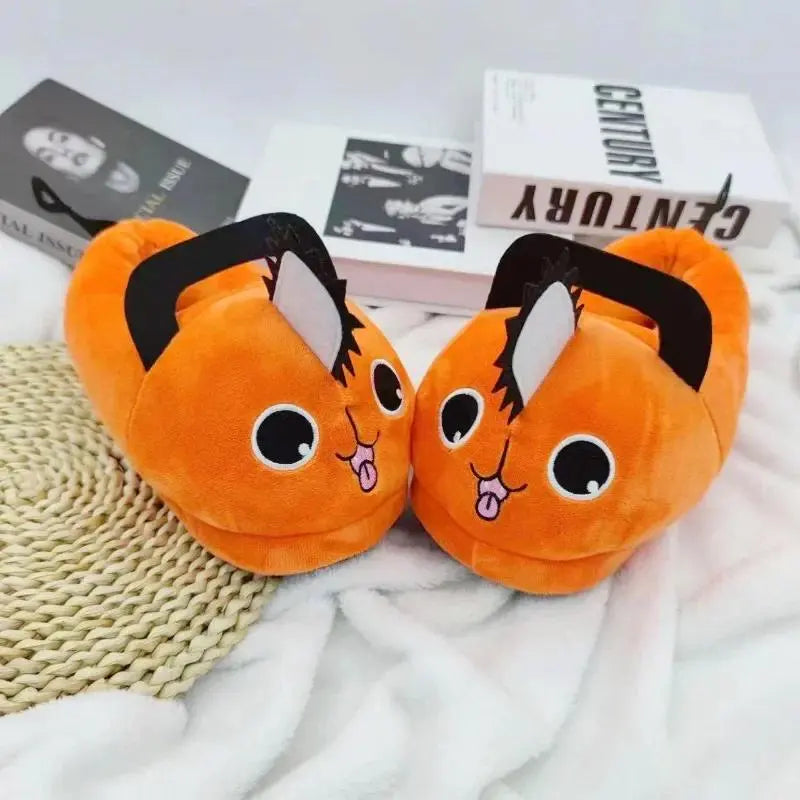 Anime Chainsaw Man Pochita Plush Slip-On Slippers for Women - Warm Fuzzy Fabric, Non-Slip Flat Sole, Cute Cartoon Design, Stress-Relieving, 35-43 Sizes (Toys & Hobbies - Classic & Novelty Stress Relief Toys)