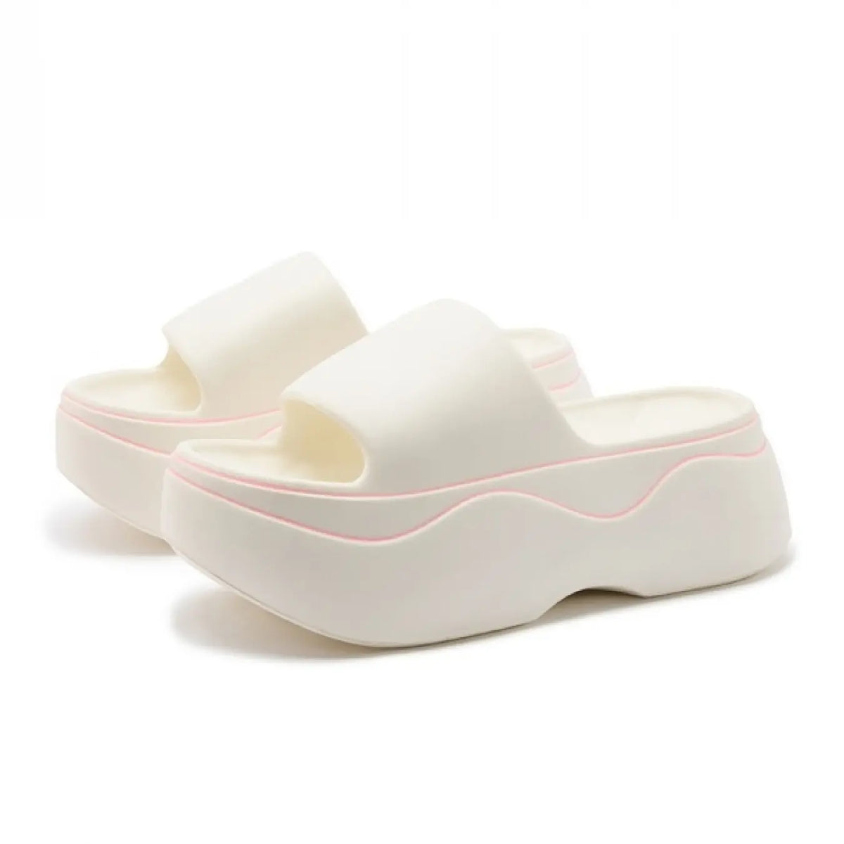 Minimalist Korean Casual Girls Platform Slides, Anti-Slip, Quick Drying Slippers, Waterproof Quick-dry EVA For Beach Use, Wide Open Toe Match Daily Outfits Easily, Thick Wavy Cushion Midsole Absorb Shock, 3D Tread Fit Outdoor Cement