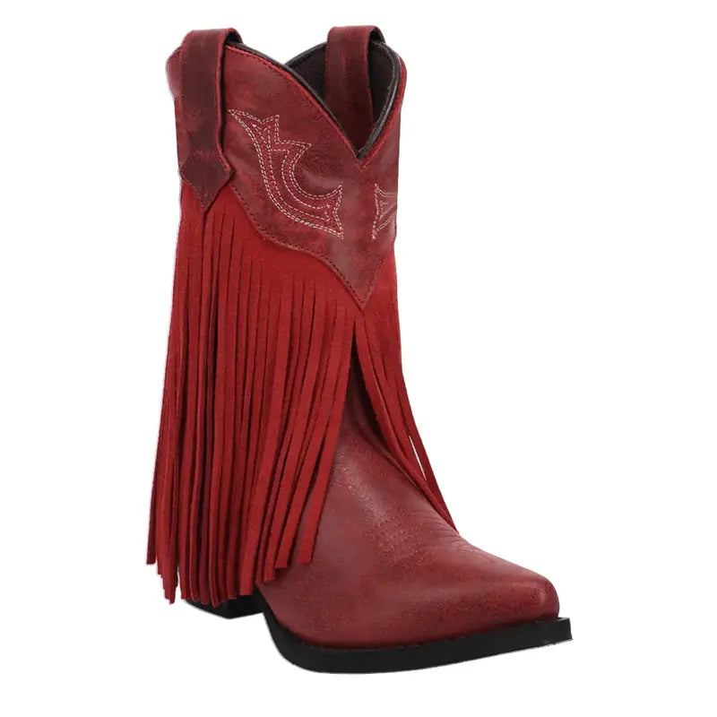 DPC4021 Dan Post Children's Happy Trails Fringed Snip Toe Cowboy Boot - Red