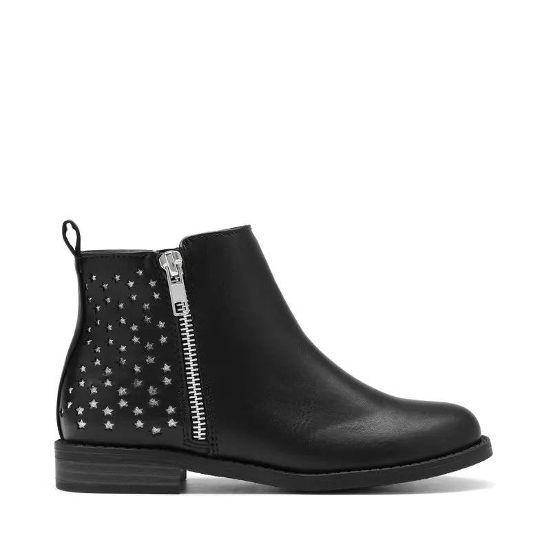 Dream Pairs Girls' 10-11 Yrs Footwear Boot, Round Toe PU Leather Ankle Boot with Star Cutouts, Side Zipper for Quick On-Off, Padded Synthetic Design, Autumn Kids' Fashion, Fits Little Feet, Pairs with Jeans & Tees, Side Zipper, Quick On-Off