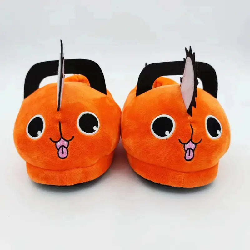 Anime Chainsaw Man Pochita Plush Slip-On Slippers for Women - Warm Fuzzy Fabric, Non-Slip Flat Sole, Cute Cartoon Design, Stress-Relieving, 35-43 Sizes (Toys & Hobbies - Classic & Novelty Stress Relief Toys)