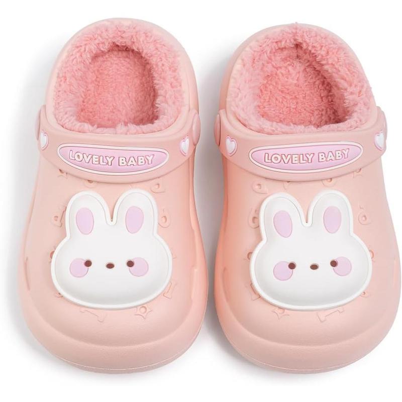 Girls' Chic Fur-Lined Clogs - Cartoon Animal Dinosaur Pattern, Flat Heel (1cm or Less), Lightweight Non-Slip Slip-On Toddler Little Kid Shoes, Warm Indoor-Outdoor Footwear (Check Foot Length for Size 7 Toddler/11 Little Kid), Cartoon Animal Elements