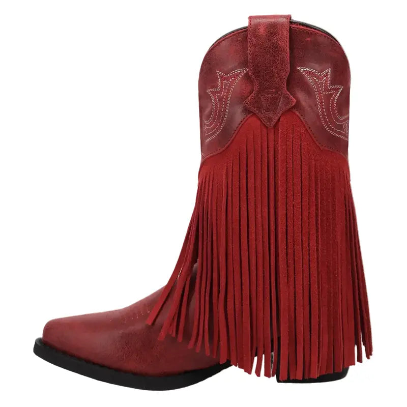 DPC4021 Dan Post Children's Happy Trails Fringed Snip Toe Cowboy Boot - Red