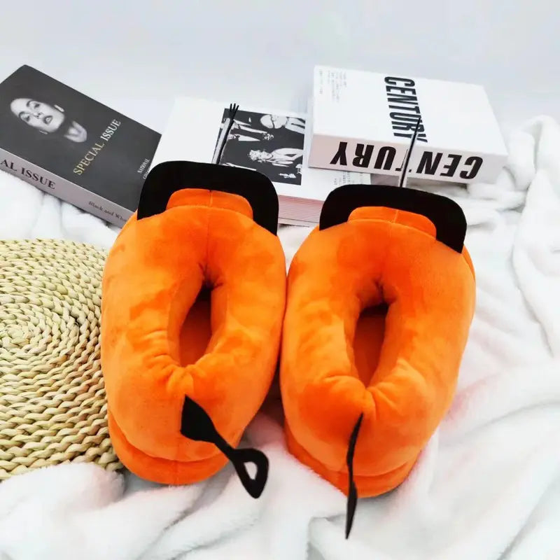 Anime Chainsaw Man Pochita Plush Slip-On Slippers for Women - Warm Fuzzy Fabric, Non-Slip Flat Sole, Cute Cartoon Design, Stress-Relieving, 35-43 Sizes (Toys & Hobbies - Classic & Novelty Stress Relief Toys)