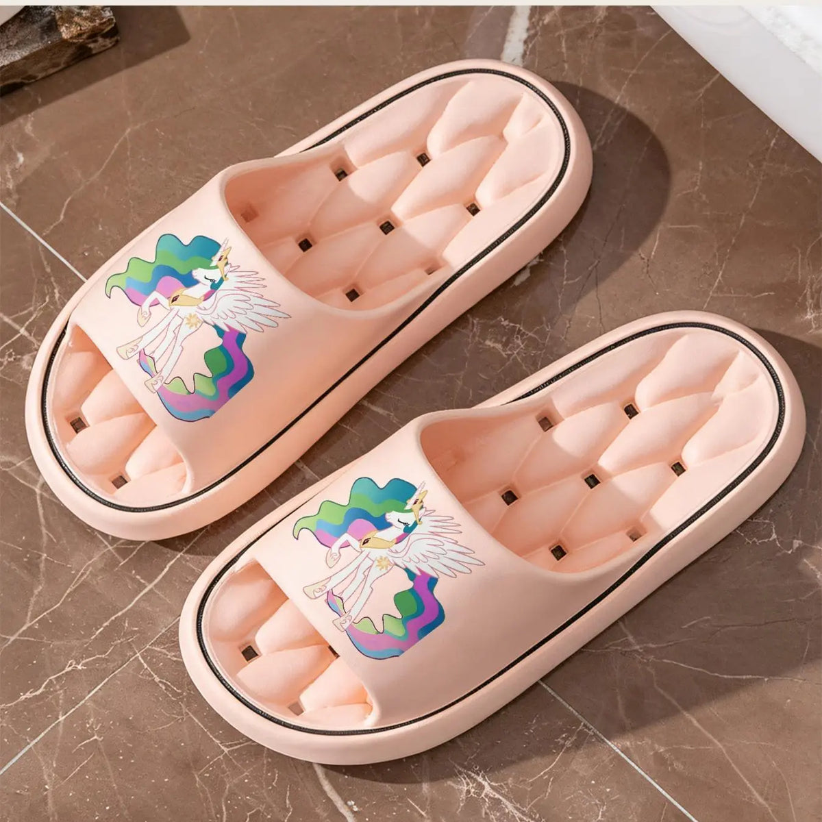 Cartoon Unicorn Princess Slippers for Women Girls Soft Comfortable Home Slippers Non-slip Indoor House Shoes with Colorful Mane Wings Design