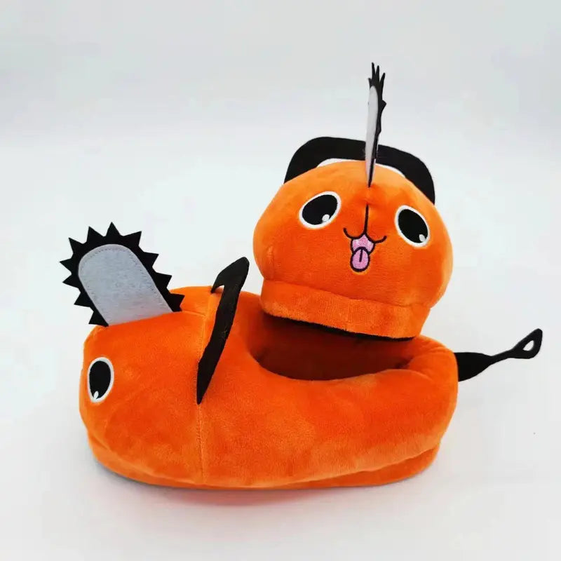Anime Chainsaw Man Pochita Plush Slip-On Slippers for Women - Warm Fuzzy Fabric, Non-Slip Flat Sole, Cute Cartoon Design, Stress-Relieving, 35-43 Sizes (Toys & Hobbies - Classic & Novelty Stress Relief Toys)