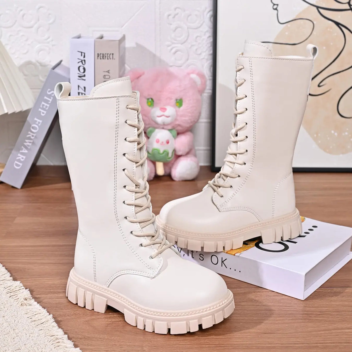 Lace-Up High-Top Boots, Girl's Thick Sole Anti-Slip Knight Boots, Multi-Color All-Season Soft Bottom Princess Style, Non Slip Boots