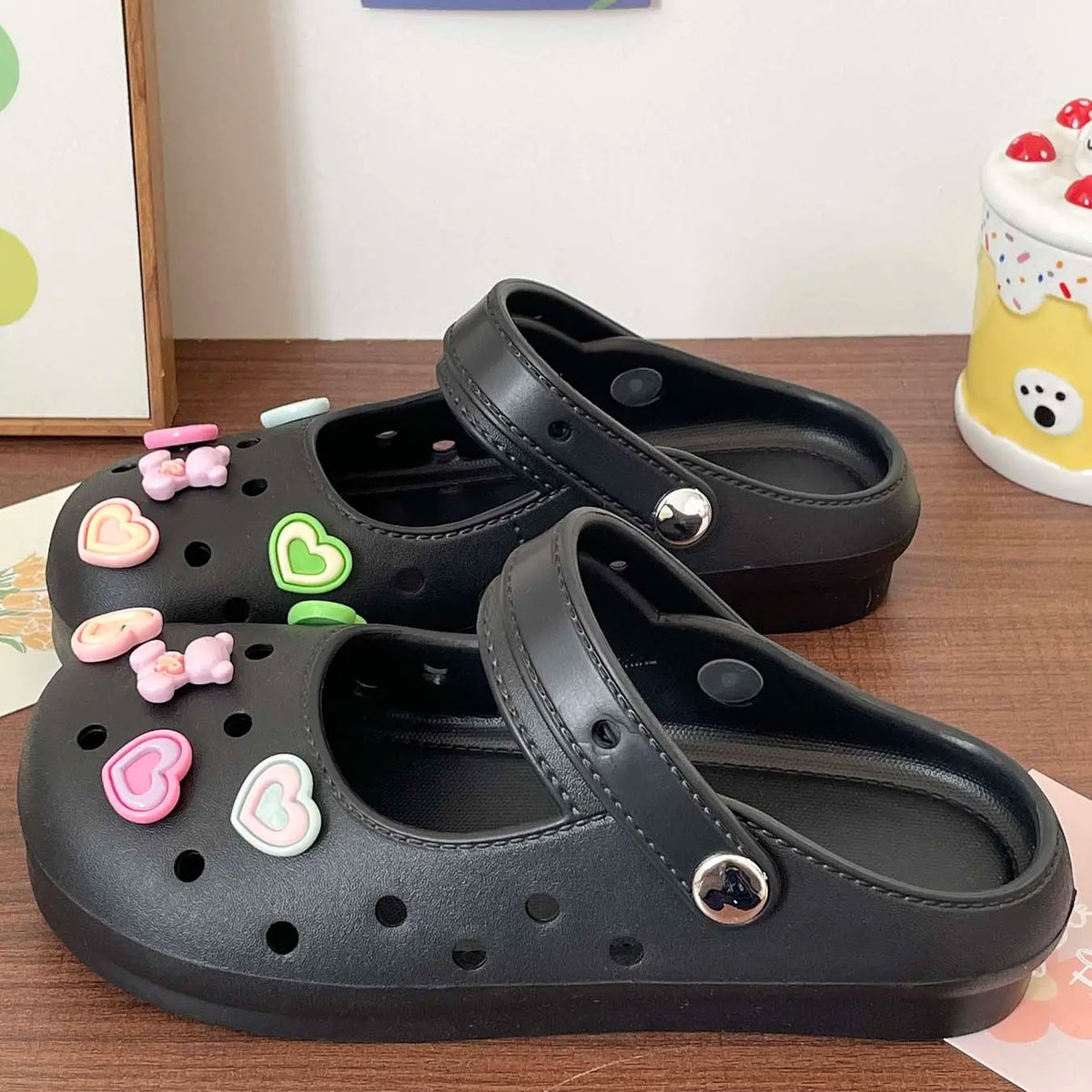 Cute Cartoon Mary Jane Shoes, Floral Decoration Garden Sandals, Soft Eva Sole, Indoor Outdoor Summer Slippers, Girl's Fashion Footwear